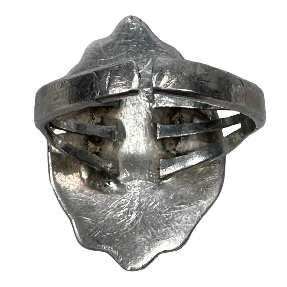 Vintage Navajo Sterling Silver Turquoise Stamped‎ Sunburst Statement Ring
